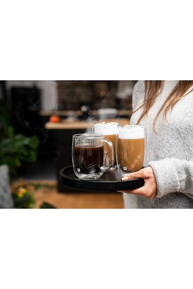 Çift Camlı Kulplu 2'li Kahve Bardağı Seti, 355 ml, Cam, Şeffaf Cam - 1