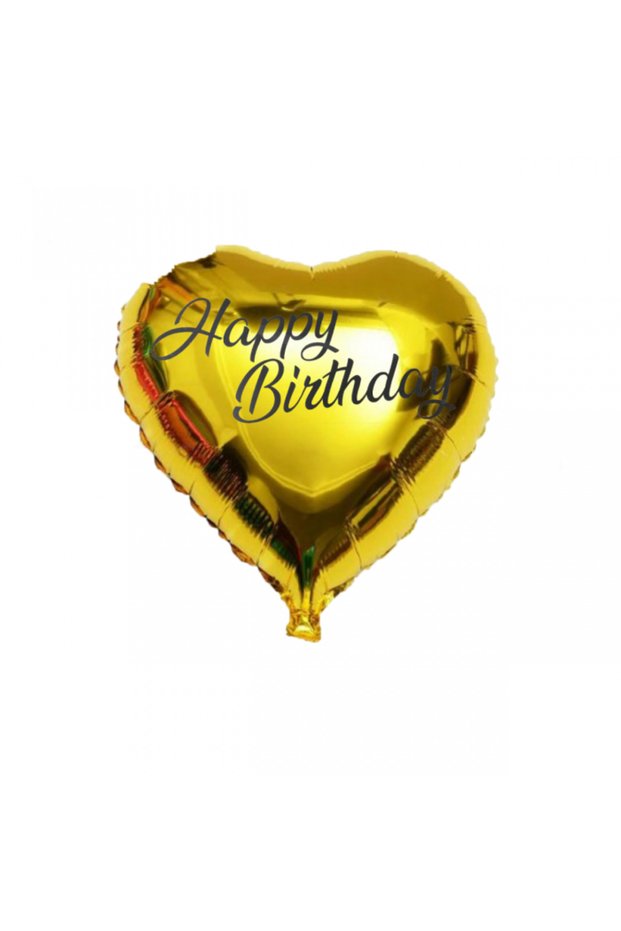 Gold Heart Black Happy Birthday Written Foil Balloon
