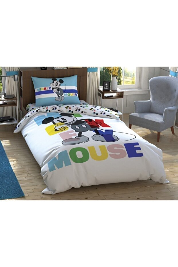 Disney Mickey Color Face Licensed Duvet Cover Set Elastic 160 Cm X 220 Cm