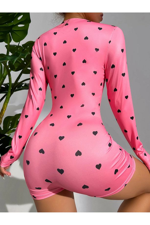 Pembe kalp desenli pijama tulumu - 4
