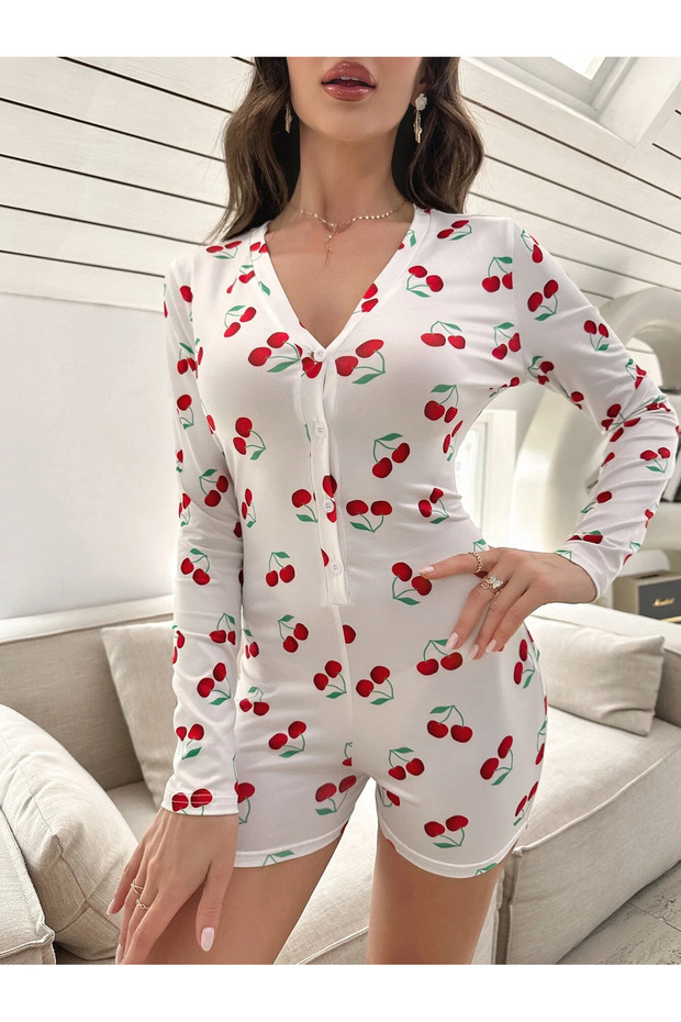 Cherry print pajama overalls - 1