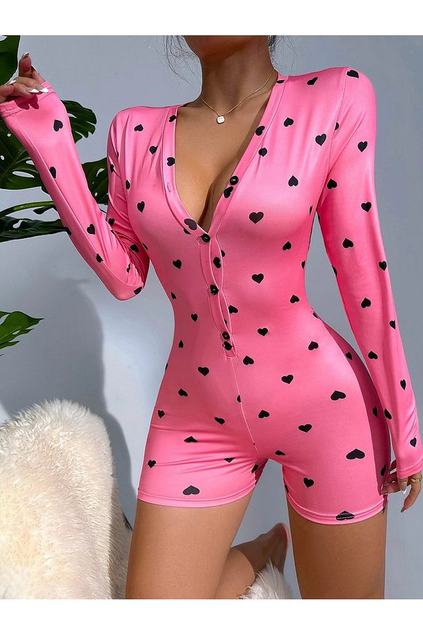 Pembe kalp desenli pijama tulumu - 3