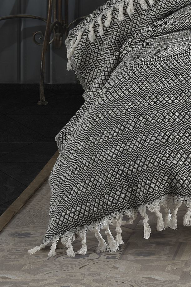 Azure Haki Tek Kişilik Pike 145 X 200 Cm Yatak Koltuk Kanepe Berjer Örtüsü Pamuklu Püsküllü - 2