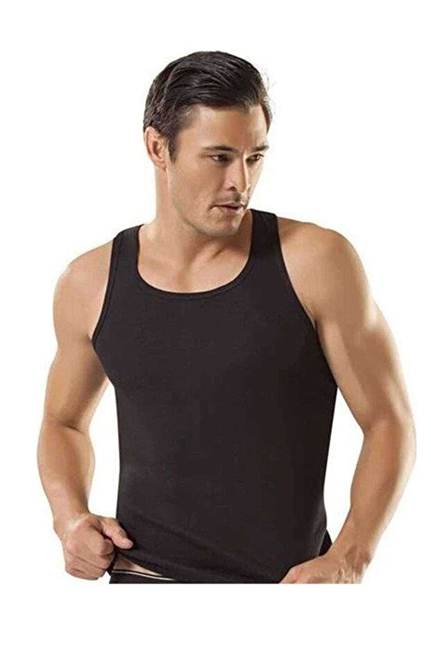 3 Pieces Tutku Rib Sports Men's Black Undershirt 0118 [Xmlbayi]