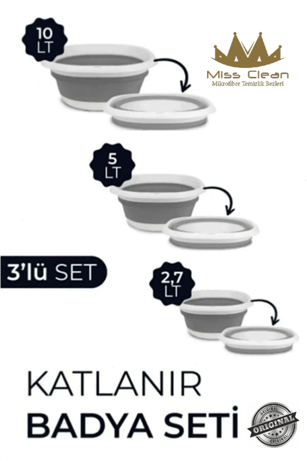 Set of 3 Folding Basin Set Different Sizes Space-saving Functional Bucket (2.7 Liter, 5 Liter, 10 Liter) - 1