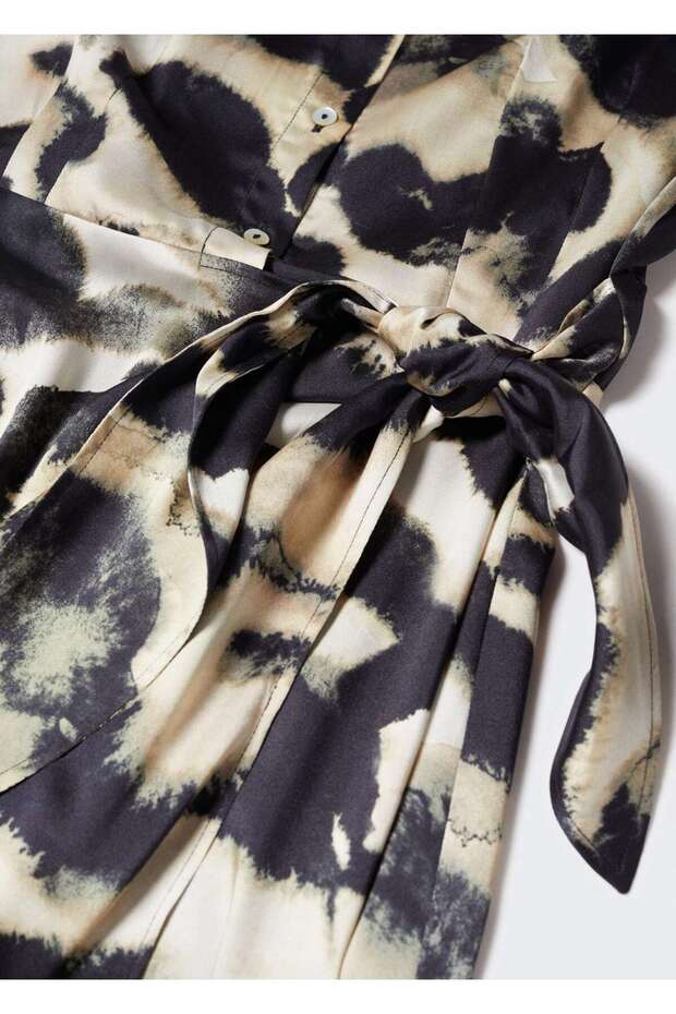 Desenli Saten Elbise - 8