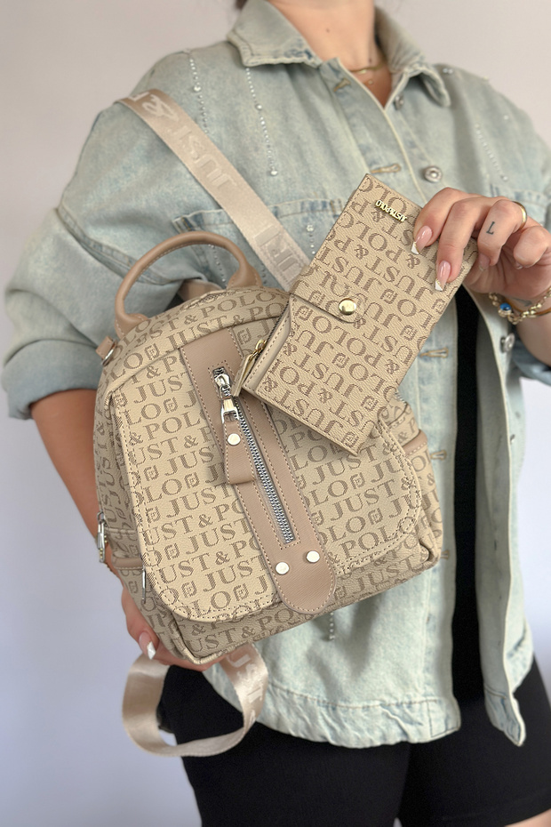 Medium Size Daily Crossbody and Backpack Women's Bag 2177 Sand Combination
