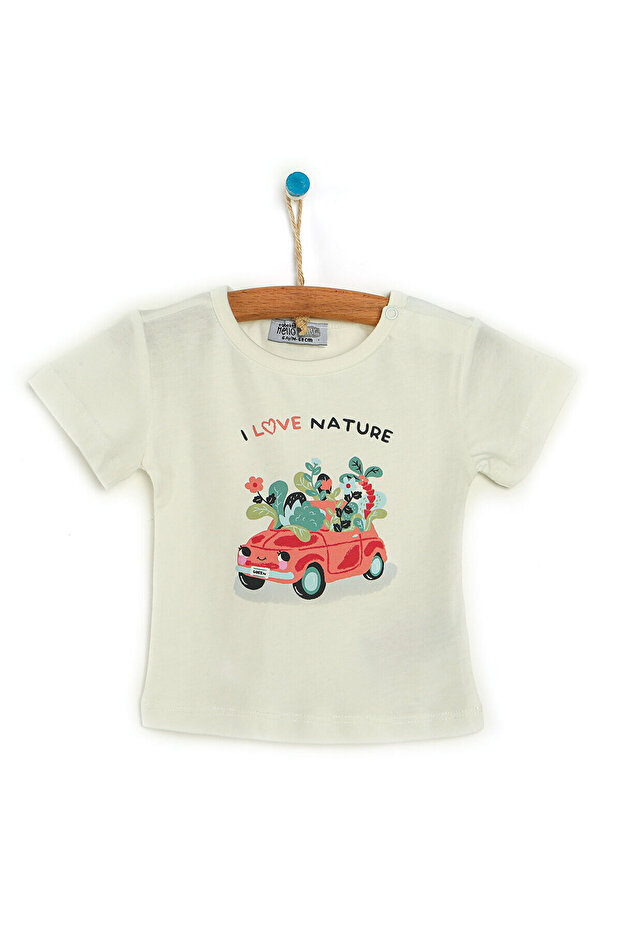 HelloBaby Basic Çiçekli Araba Baskılı Tshirt Kiz Bebek - 1