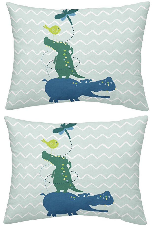 100% Cotton Animals Kus Crocodile Hippopotamus 2 Pieces 50x70 Pillow Case Set Hippopotamus