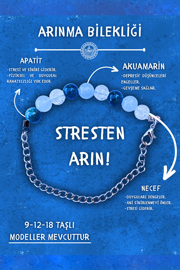 Purification Natural Stone Talisman Bracelet Plain 8MM with Chain (Aquamarine, Nadef, Apatite Stone) Chi-Zen Bracelet