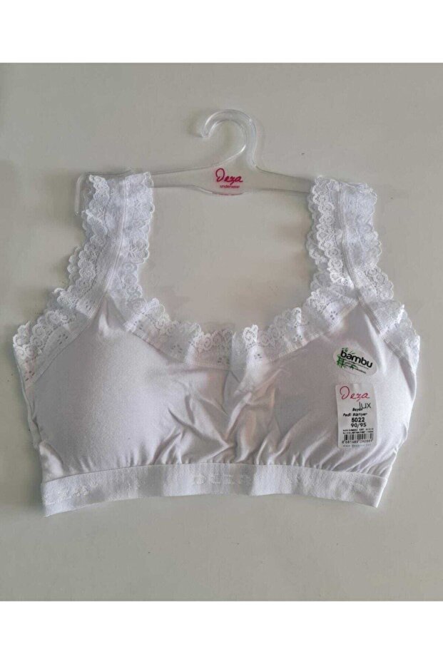 Women's White Bamboo Pad Thick Lace Strap Bralet Lace Bustier