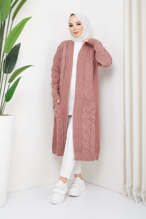 Women's Pocket Knitted Knitwear Cardigan Dusty Rose