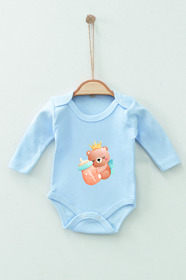 100% Cotton Organic Bottle Bear Long Sleeve Badi Baby Bodysuit