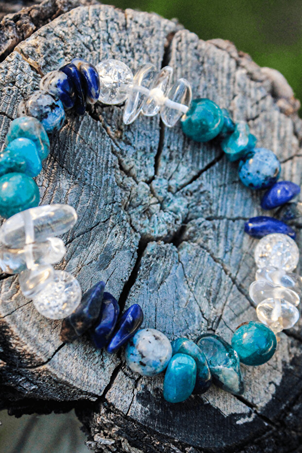 Success Natural Stone Talisman Bracelet with Broken Stones (APATIT, SODALITE, NECEF STONE) Chi-zen Bracelet