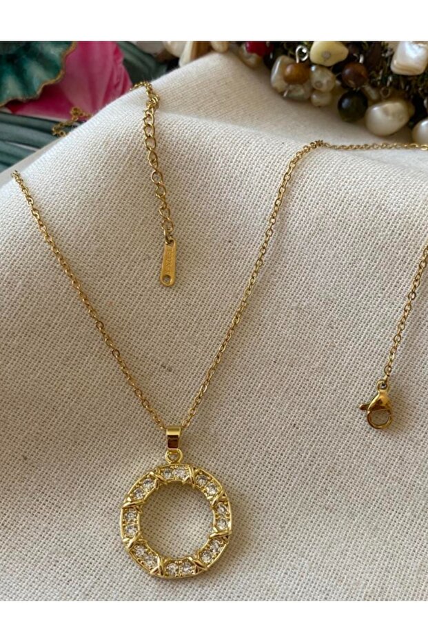 Steel Circle Stone Xoxo Necklace