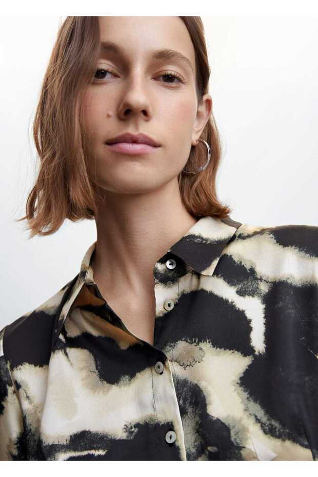 Desenli Saten Elbise - 5