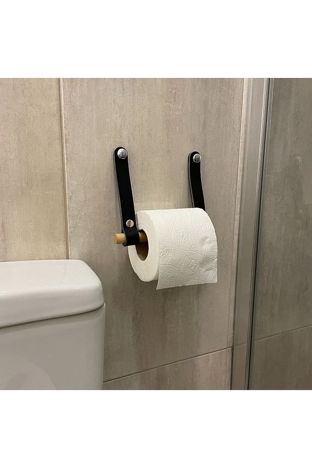 Dekoratif Hakiki Deri & Ahşap Tuvalet Kağıtlığı, Pratik Tuvalet Kağıdı Askısı Peçeteliği WC Kağıtlık - 5