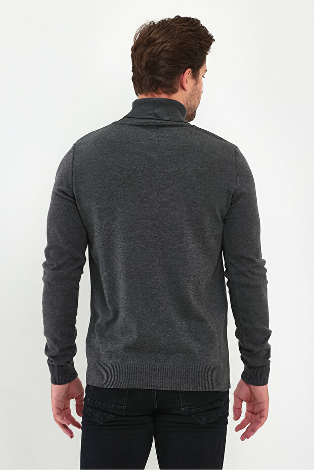 Pánský antracitový rolák Basic pletený svetr - 8