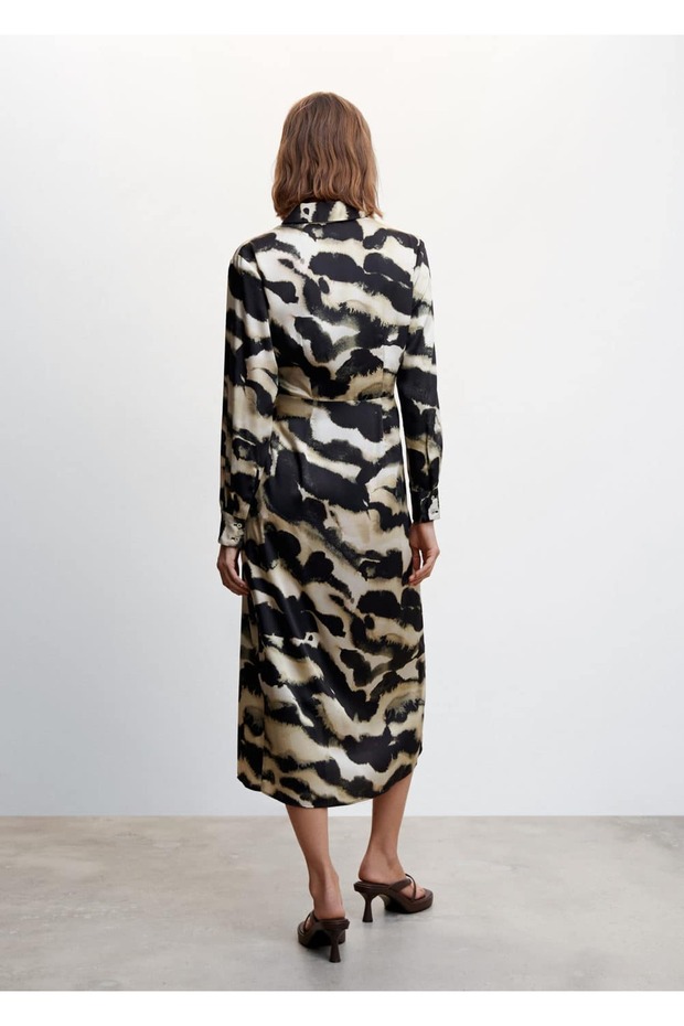 Desenli Saten Elbise - 4