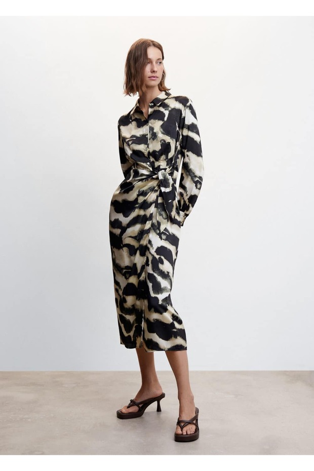 Desenli Saten Elbise - 2