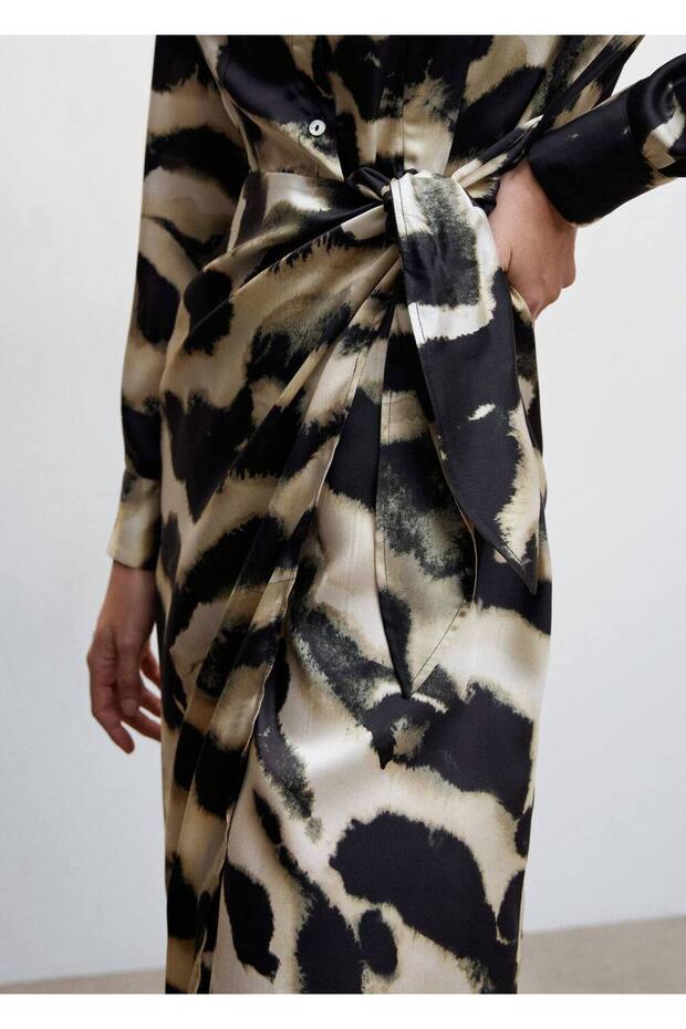 Desenli Saten Elbise - 7