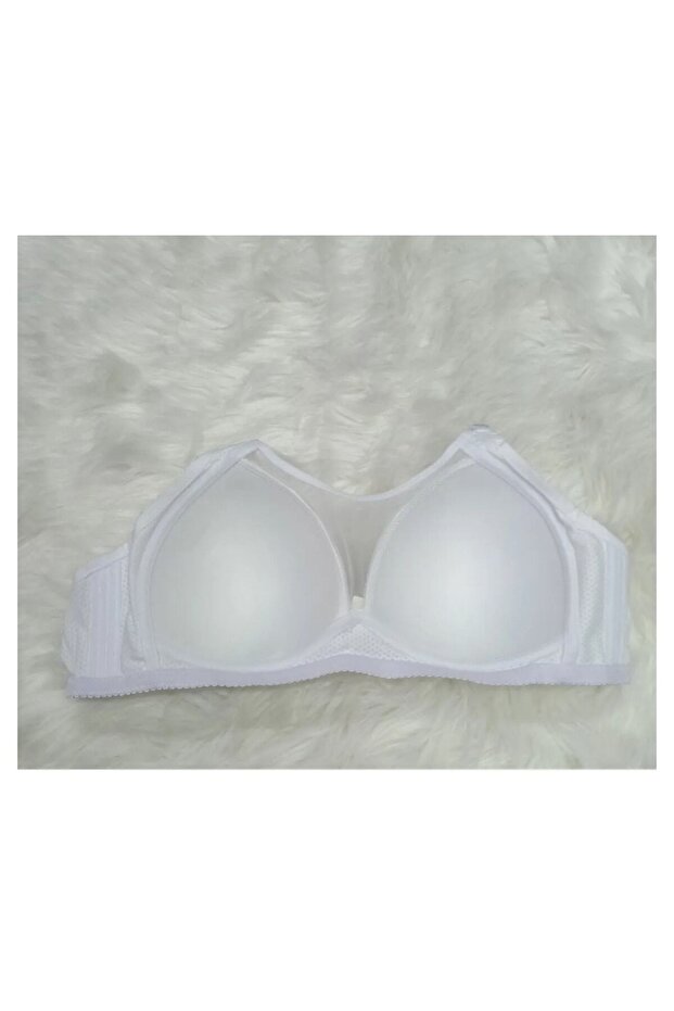 - Non-wired, sponged, tulle detailed, side wire support, firming bra