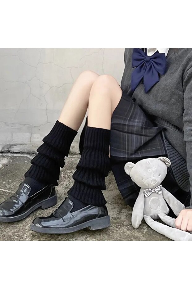 Kışlık Kalın Örme Düz Renk Tozluk - 1