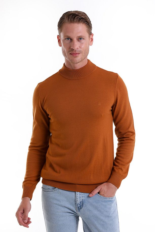 Camel Regular Fit Düz Yarım Balıkçı Yaka Triko Kazak - 1