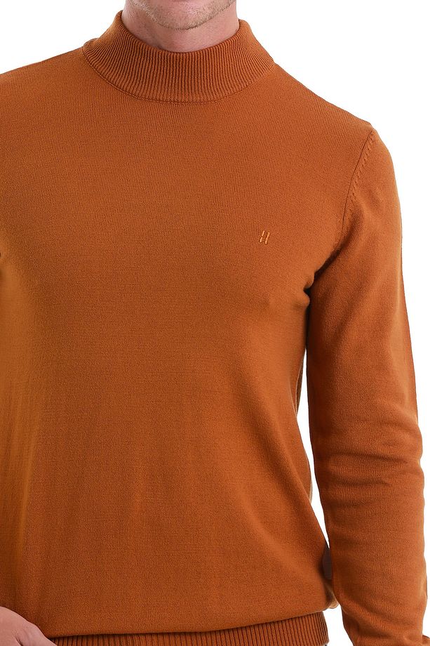 Camel Regular Fit Düz Yarım Balıkçı Yaka Triko Kazak - 5