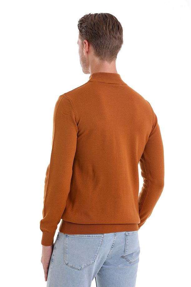 Camel Regular Fit Düz Yarım Balıkçı Yaka Triko Kazak - 6