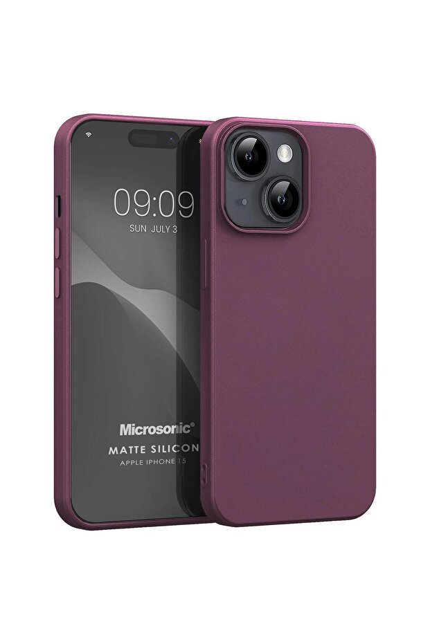 Matte Silicone Apple iPhone 15 Kılıf Mor - 1