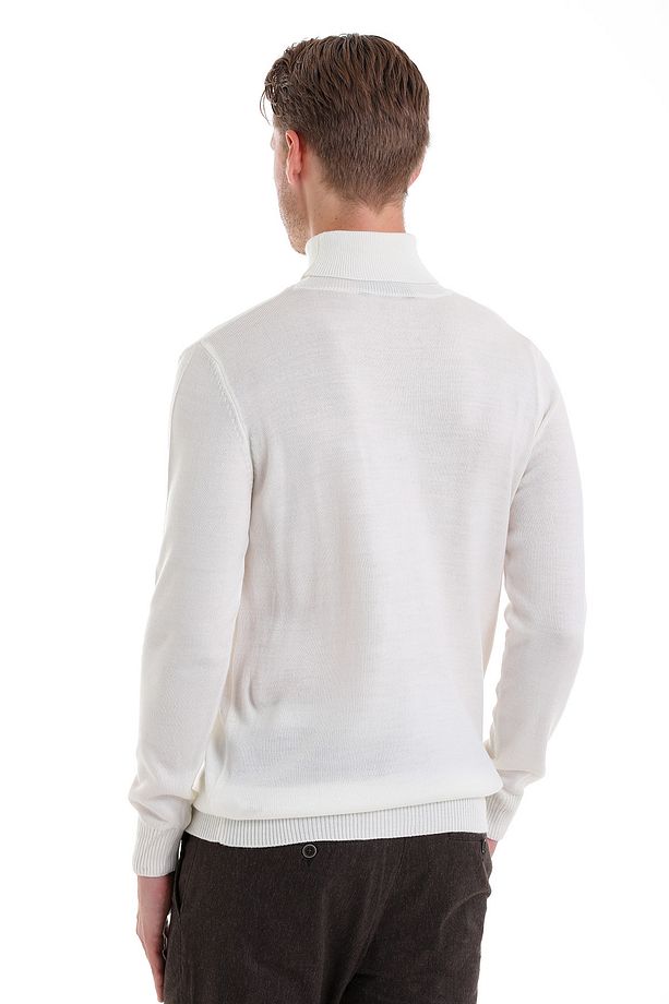 Ekru Regular Fit Düz Balıkçı Yaka Triko Kazak - 6
