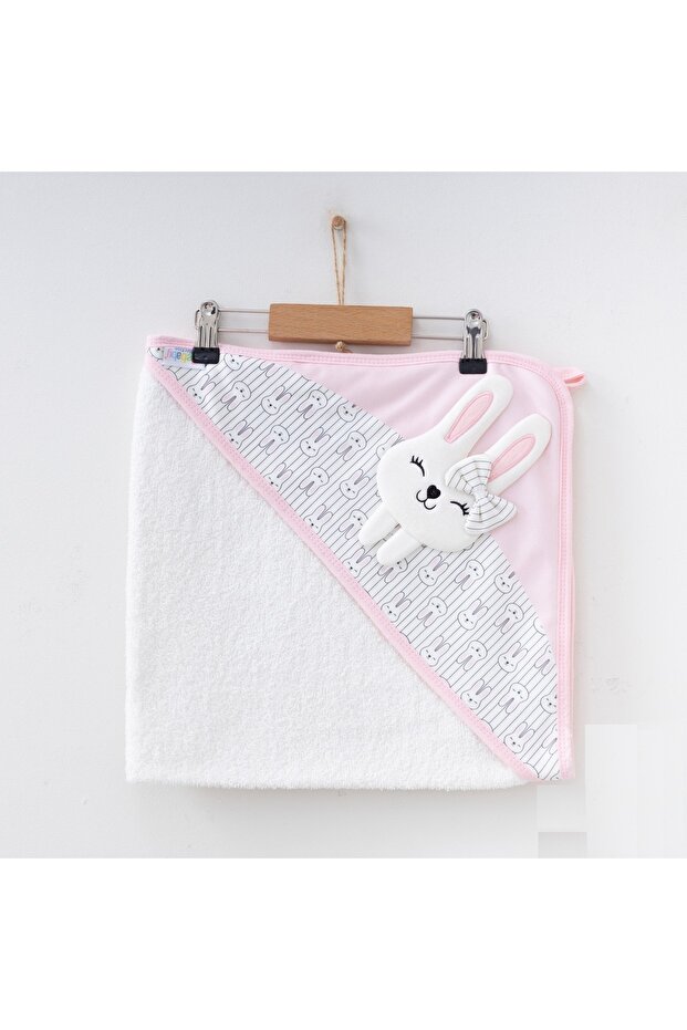 100% Cotton Soft Baby Bath Towel Cute Rabbit Embroidered Lined Swaddle Towel 80x80cm
