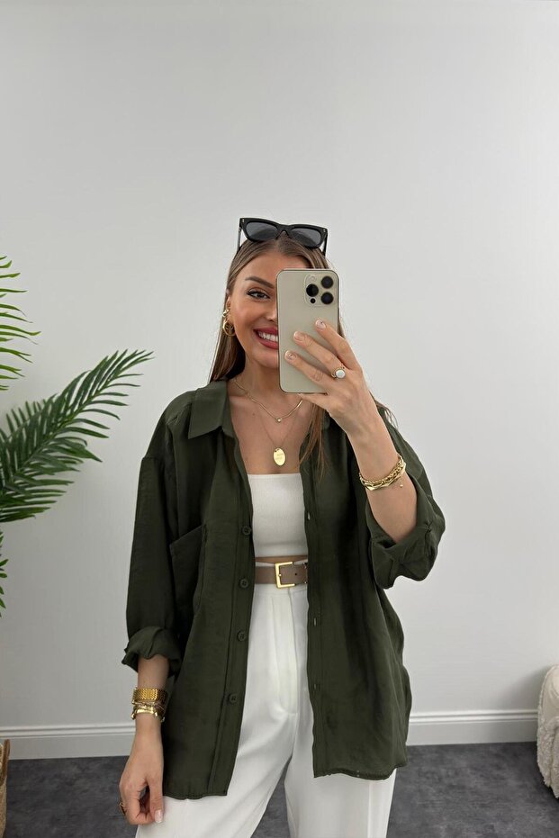 Lüx Kalite Basic Salaş Gömlek Haki - 1