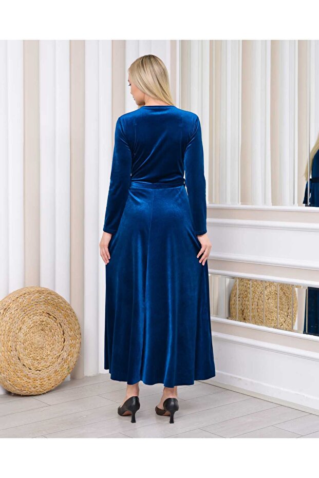 Rochie de catifea cu curea lungă - 5