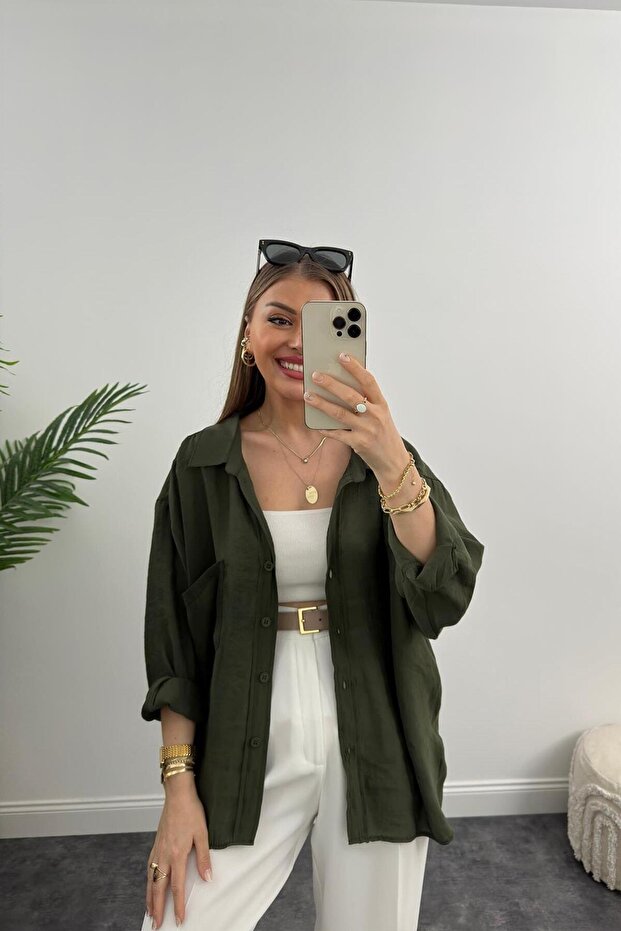 Lüx Kalite Basic Salaş Gömlek Haki - 5