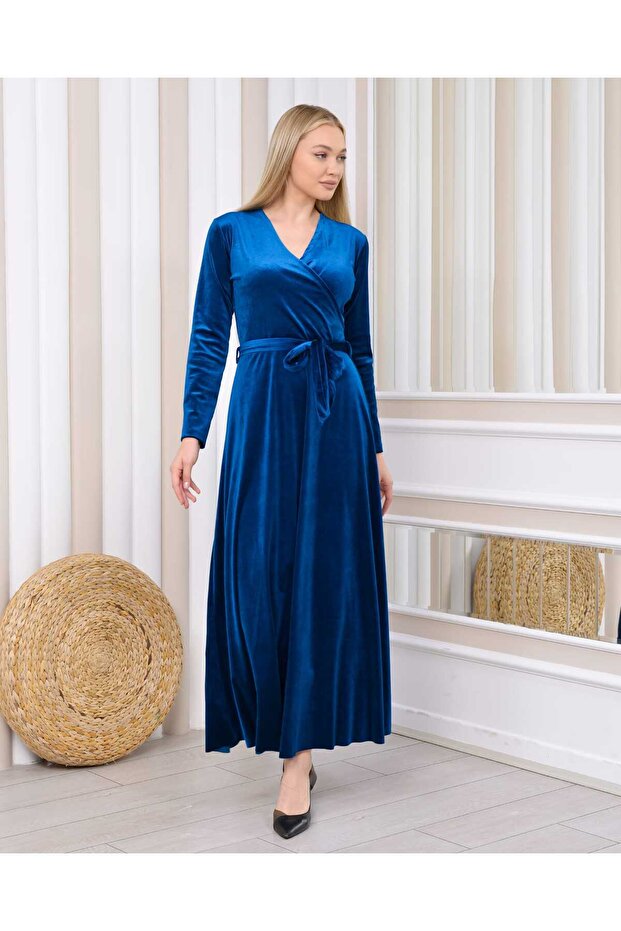 Rochie de catifea cu curea lungă - 4