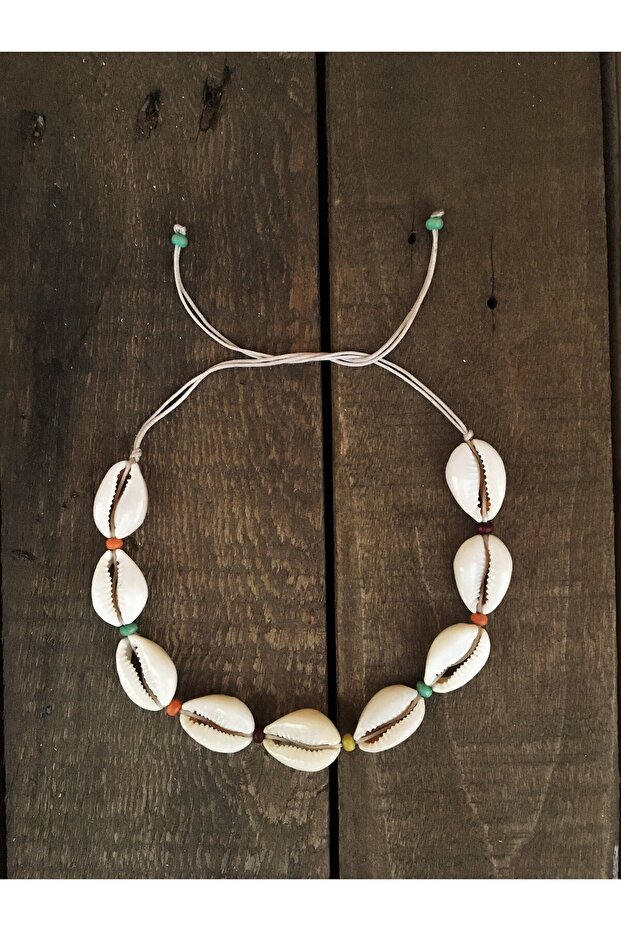 خلخال صدف حقيقي مطرز (خيط بيج) - 1