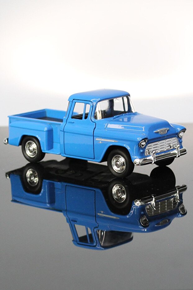 1955 Chevrolet Stepside Blue Truck Pull Drop Metal Model Toy Car 12 Cm