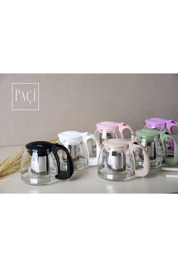 Süzgeçli Cam Demlik 700 ml Pembe - 1