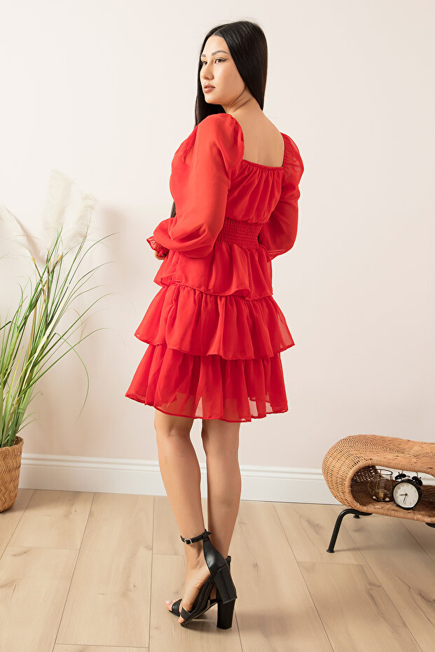 Kat Kat Volanlı Şifon Elbise 793-2831 - 5