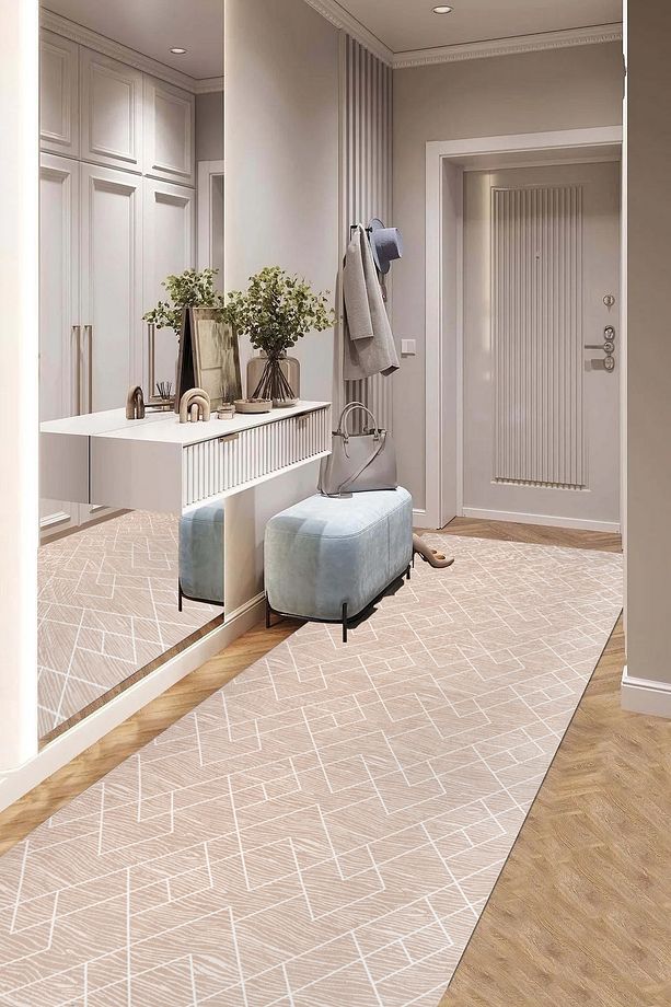 Yıkanabilir Kaymaz Taban Bej Salon Halısı Mutfak Halısı Yolluk - 1