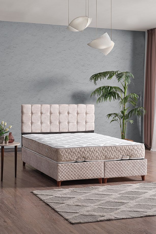 Bengü Çift Kişilik Baza Başlık Set Krem 150*200 - 4