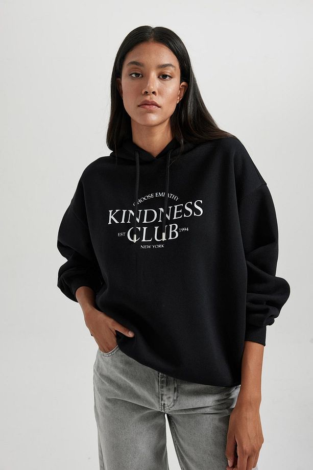 Oversize Fit Kapüşonlu Kalın Sweatshirt - 1