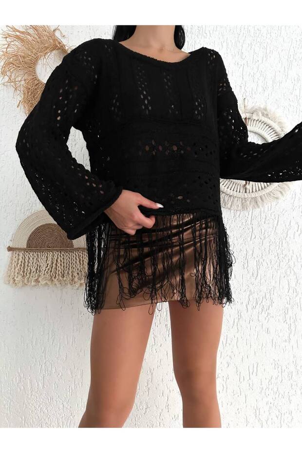 سترة تريكو منقوشة ومخرمة - 3