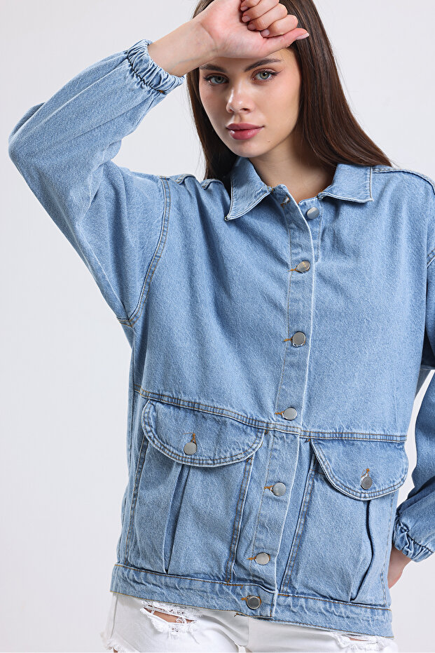 Kadın Mavi Kot Ceket - 4