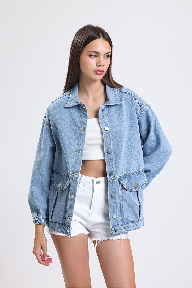 Kadın Mavi Kot Ceket - 1