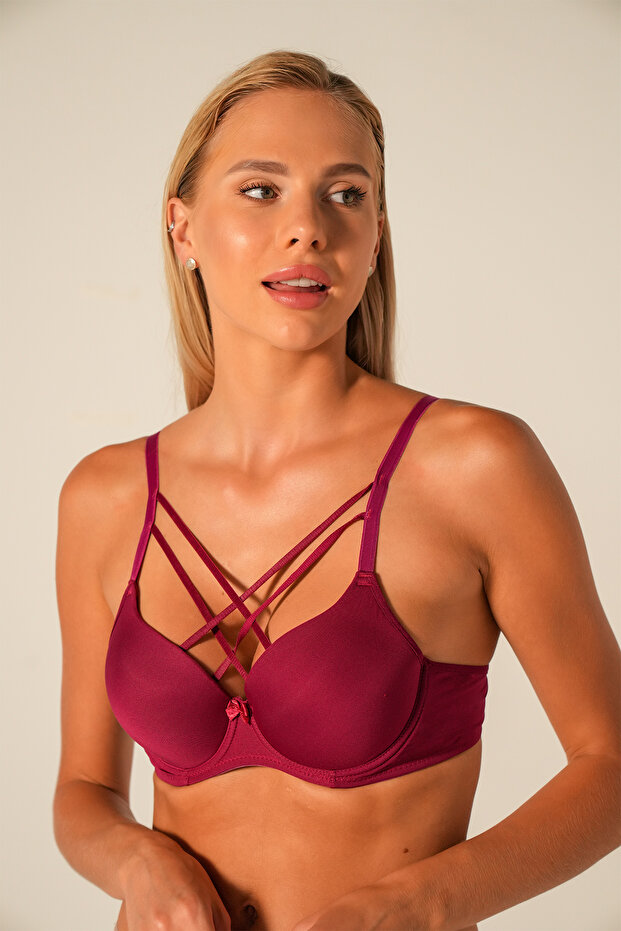 Burgundy Unassisted Cross String Bra