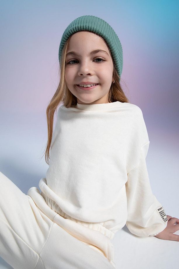 Kız Çocuk Bisiklet Yaka Kalın Sweatshirt - 1