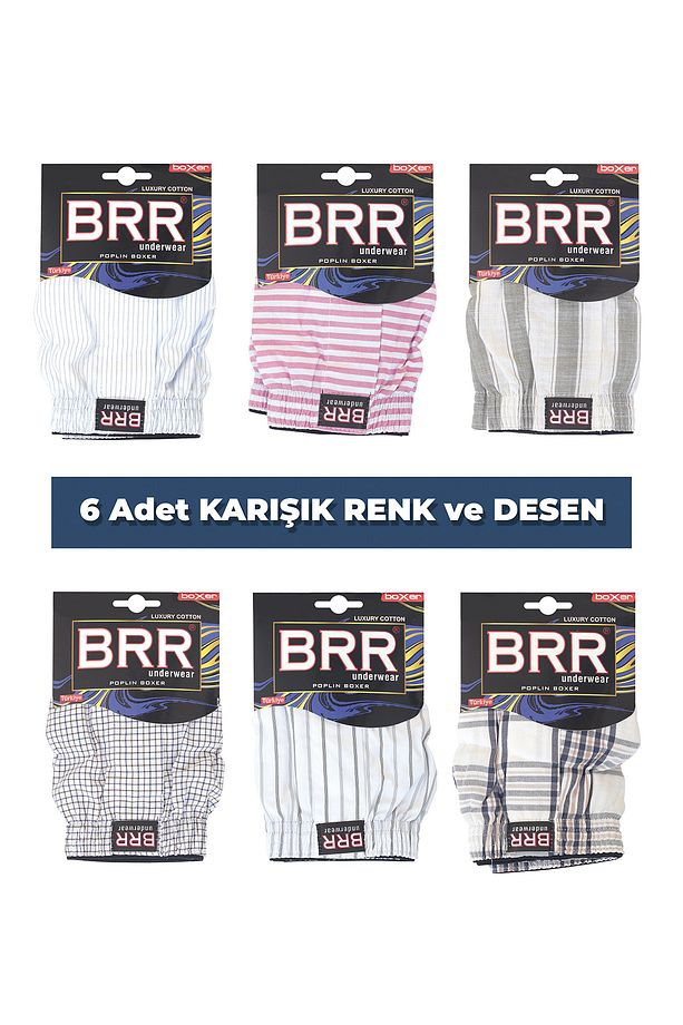 Karışık Renk Erkek 6’lı Paket Pamuklu Poplin Boxer Şort - 5